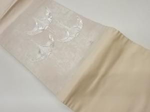 引箔銀駒刺繍変わり鶴模様名古屋帯